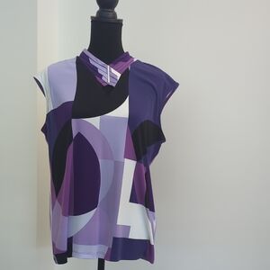 Calvin Klein Purple Geometric Print Cap-Sleeve V-Neck Tank Top
